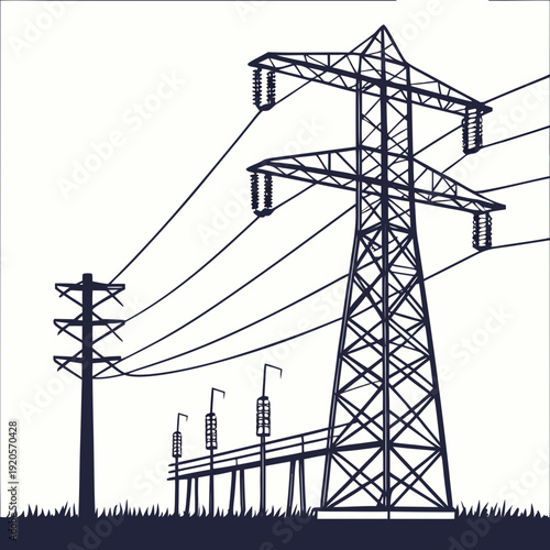 Voltage power transmission towers and lines electricity