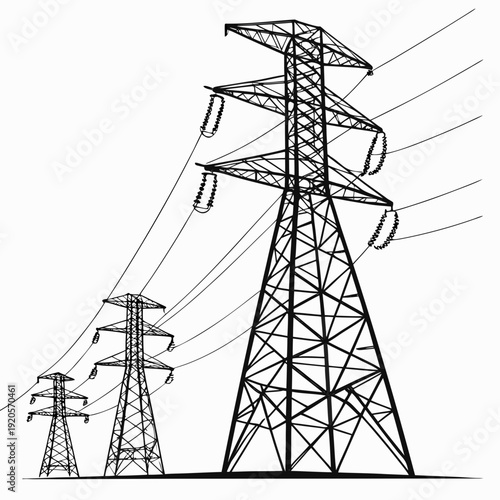 Voltage power transmission towers with insulators and wires