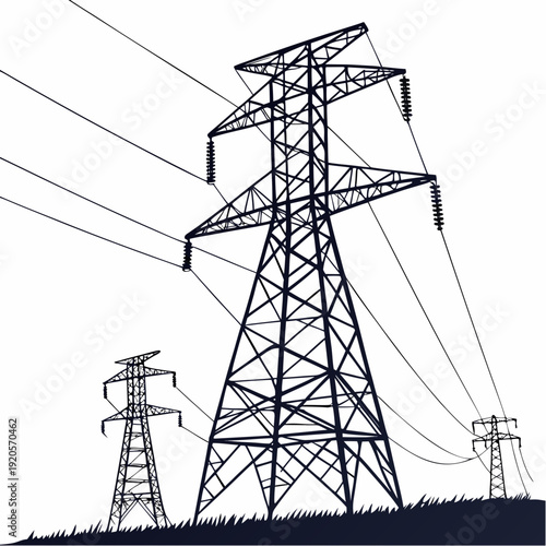 Black and white of three power transmission towers