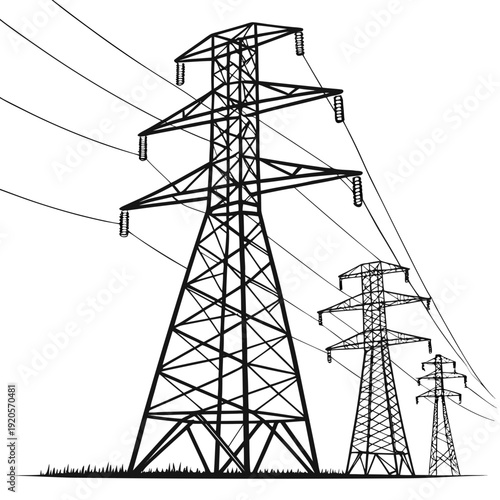 Voltage power transmission towers with lines electricity