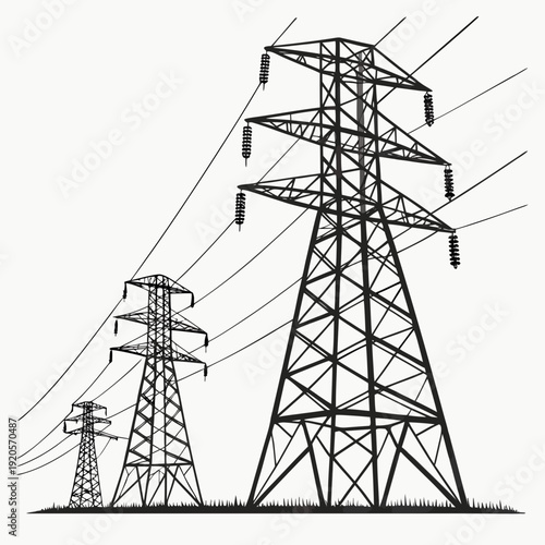 Black and white of power transmission towers electricity pylons 5