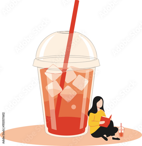 Iced Cold Drink in Plastic Cup with Straw Illustration, Refreshing Summer Beverage Concept for Cafe Menu, Takeaway Branding, and Lifestyle Design