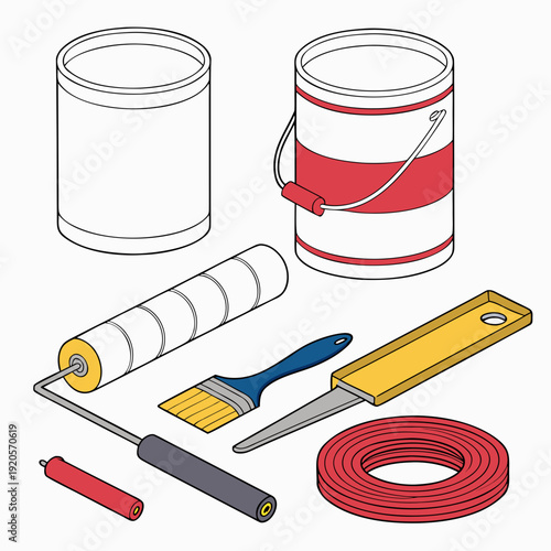 Paint cans and painting tools paint bucket paint roller