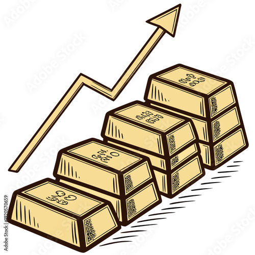 Gold bars with rising arrow gold bullion stacked gold bars