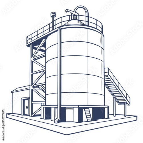 Of industrial reactor with cylindrical tank and symmetrical layout