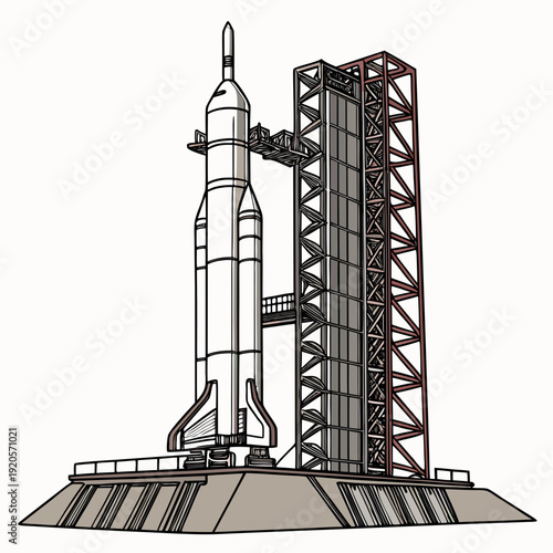 Ultra realistic depiction of space rocket on launchpad 2