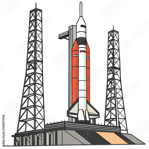 Space Shuttle on Launch Pad with Towers rocket space center