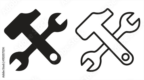 Hammer and wrench icon set. Vector graphic illustration. Suitable for websites, logos, apps, templates, and UI designs. EPS10 with a white background.

