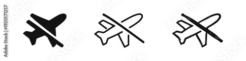 Hand-drawn Airplane Mode Icon Set - No Flying Symbol in Solid, Outline, and Doodle Styles