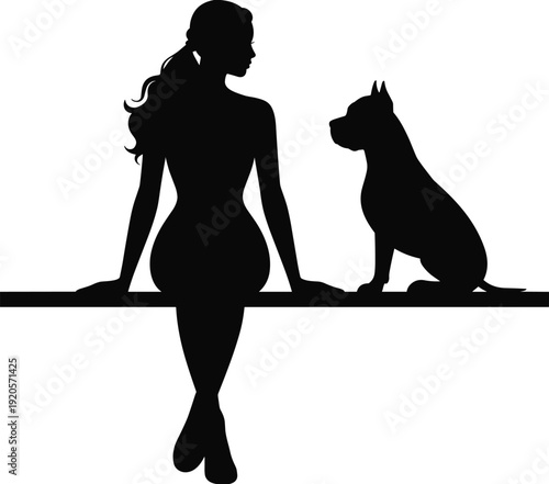 Person with dog silhouette, companionship art, friendship bond, pet care, animal love, minimal design, elegant artwork, emotional connection, loyalty symbol