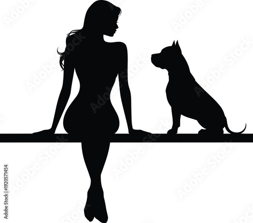Person with dog silhouette, companionship art, friendship bond, pet care, animal love, minimal design, elegant artwork, emotional connection, loyalty symbol