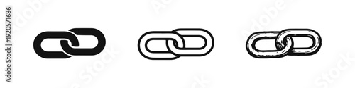 Linked chain icon set symbolizing connection or hyperlink in solid, outline, and hand-drawn styles.