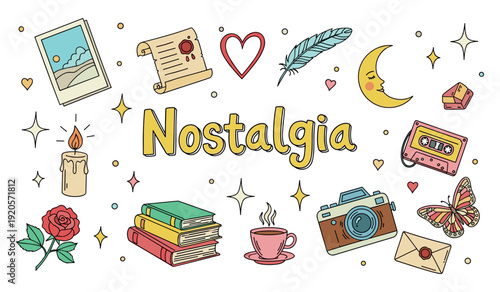 Retro nostalgia: classic symbols of memories and emotions