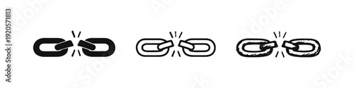 Detached chain link icon set representing a severed connection or error.