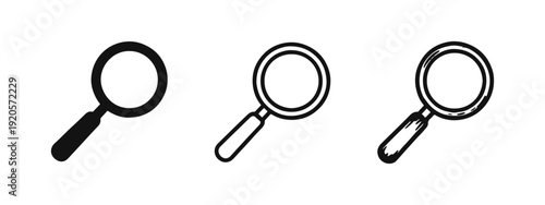 Magnifying Glass Search Icons Set with Straight Handle: Find and Zoom Symbols