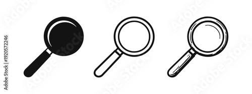Magnifying Glass Search Icons Set with Angled Handle: Zoom and Find Symbols