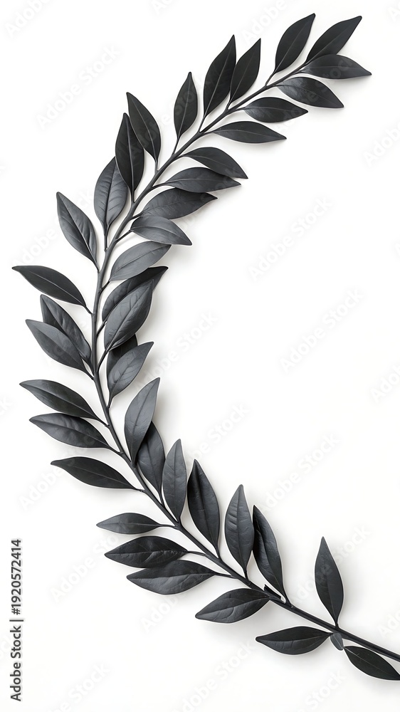 Obraz premium Elegant dark green leaf branch curving on a white background
