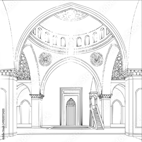 Islamic archway interior with ladder vector illustration line drawing arch doorway