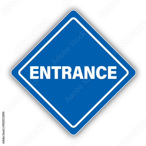 Blue diamond entrance sign illustration with transparent background for road direction indication.