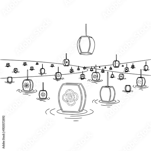 Gondolas on water line drawing gondola illustration black and white floating transportation
