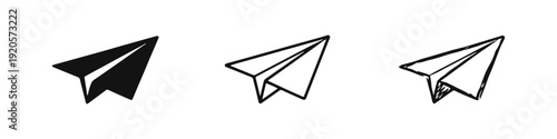 Paper Airplane Icon Set for Messages and Communication in Three Styles