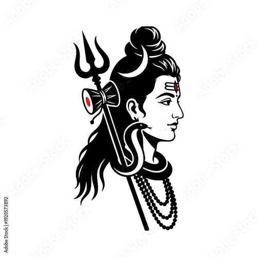 Lord Shiva Hindu God Profile Spiritual Vector Illustration