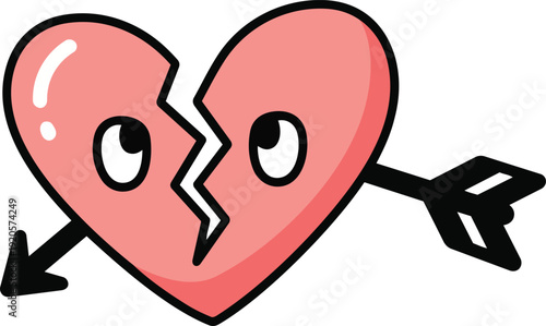 Broken Heart Illustration With Glowing Blue Crack In Rain On Dark Urban Street Representing Heartbreak Pain And Sadness.