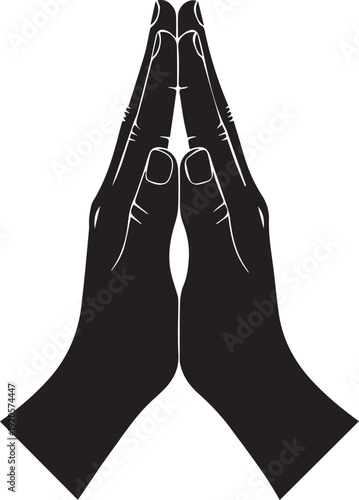 Praying hands vector silhouette illustration representing faith and spiritual meditation