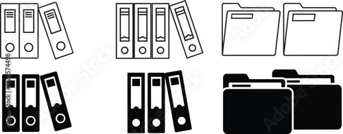 Office Folder Binder File Storage Document Organization Illustration Vector Icon Set.