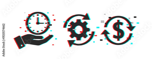 Time management and productivity illustrated with icons in digital style
