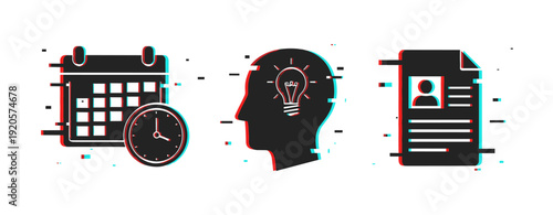 Digital disruption concept with calendar clock head lightbulb and document icons
