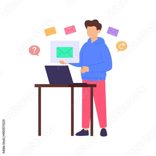 Email Support Handling, responding to customer queries online, Flat vector character illustration