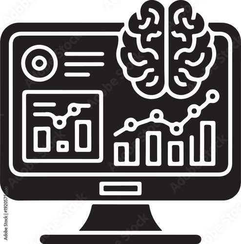 AI Artificial Intelligence Brain Analytics Icon – Modern Machine Learning Data Dashboard Monitor Vector