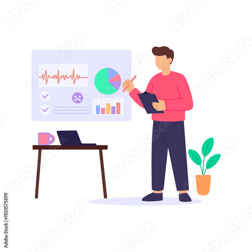 Call Monitoring, supervising live customer support calls, Flat vector character illustration