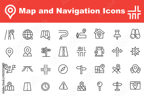 Navigation and maps editable line icons set. location and direction symbols