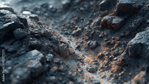 Rocks and Soil Form a Rough Path in a Rugged Terrain Scene at an Outdoor Loca...