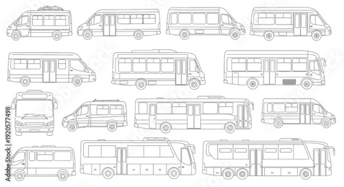 Collection of various bus outlines and sketches.