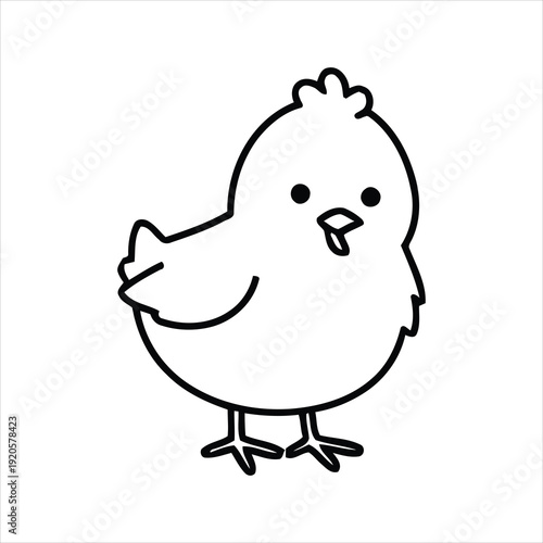 Cute, simple line art illustration of a baby chick with big eyes, perfect for spring and Easter themes.