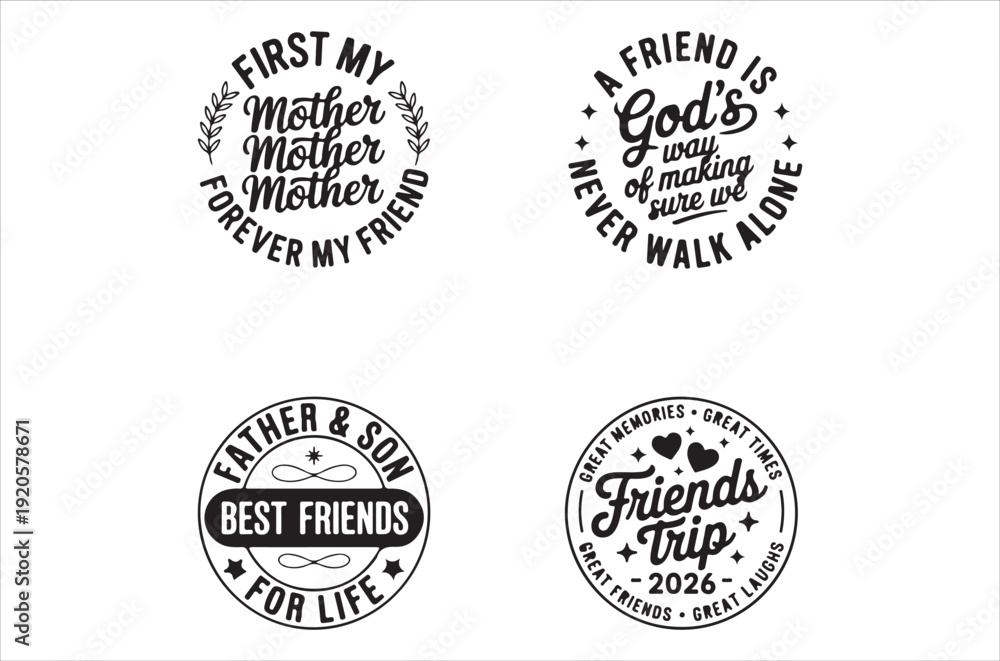 Fototapeta premium Four circular typographic designs celebrating family and friendship connections