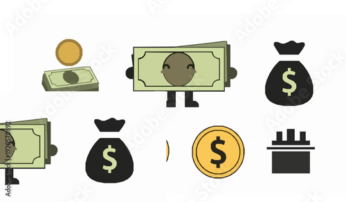Dollar money flat vector illustration finance currency set
