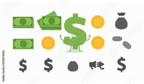 Dollar money flat vector illustration finance currency setdollar, money, currency, cash, finance, business, 