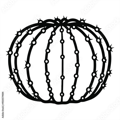 A black and white illustration of a pumpkin made from barbed wire on a plain background