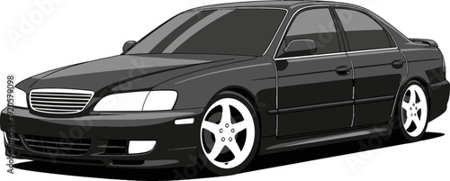 Black Luxury Sedan Car with Silver Rims.