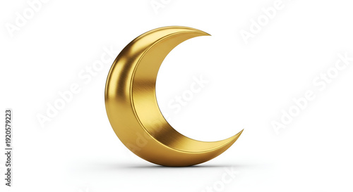 Golden crescent moon symbol isolated on a neutral background viewed from a straight-on perspective