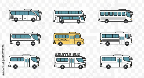 Collection of various bus types and designs.