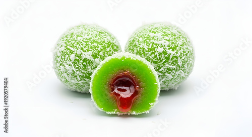 Green Coconut Balls with Red Filling.