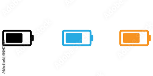 Three battery icons with varying levels of charge and color accents isolated on transparent background, Vector