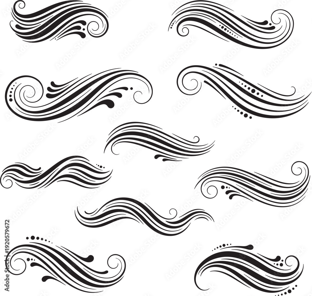 Fototapeta premium Elegant Black Swirls and Flourishes Design Elements Set