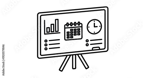 Simple black and white line drawing of a monitor displaying data graphics