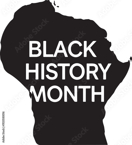 Black History Month text on silhouette of African continent in black and white